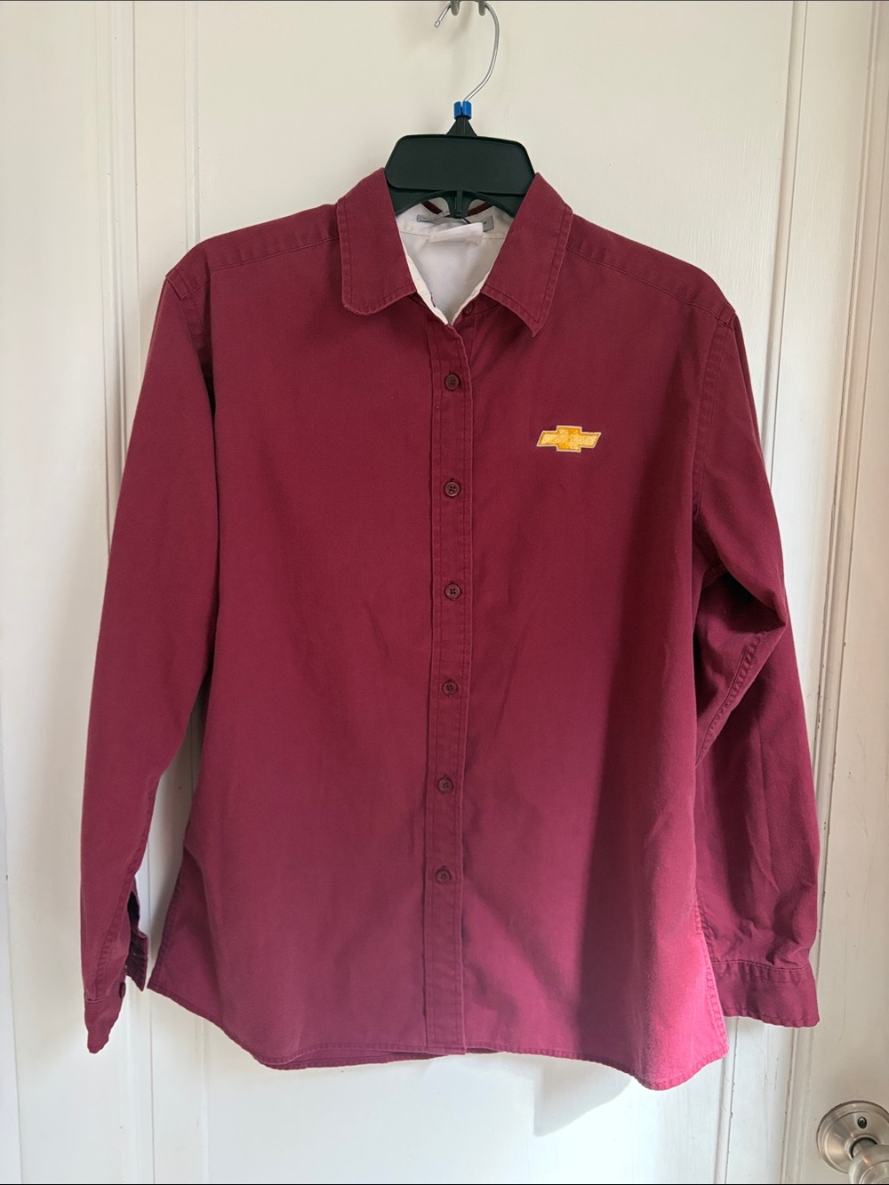 Port Authority Burgundy Long-Sleeve Button-Down Shirt:Embroidered Chevrolet Logo